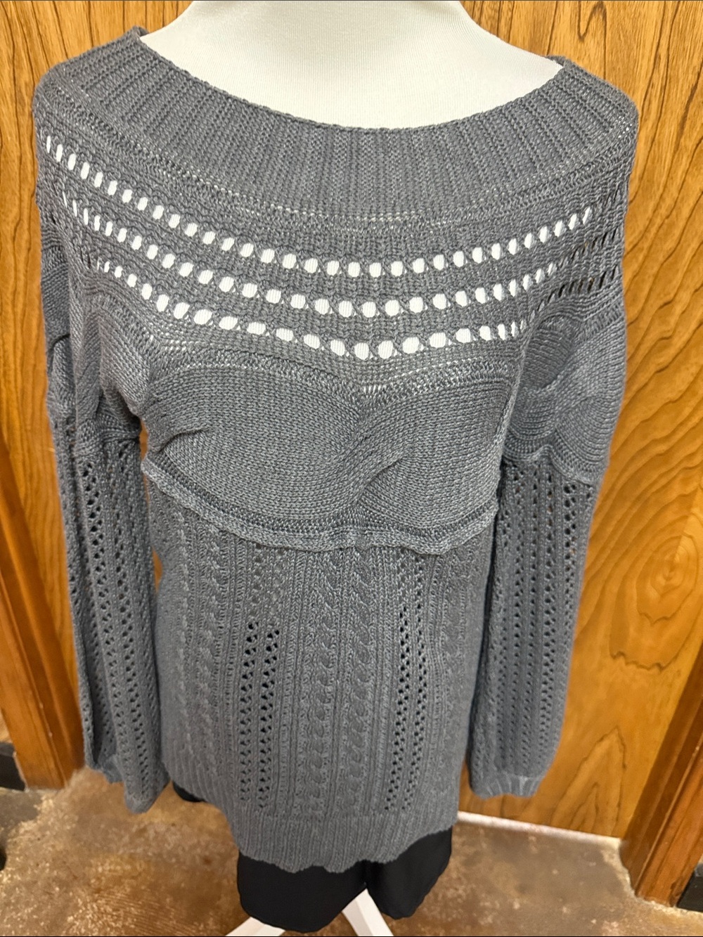Grey Open-Knit Women's Sweater Size Small